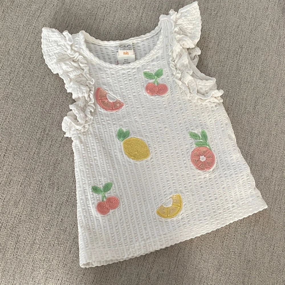 C&C California White Fruity Ruffle Tank Top